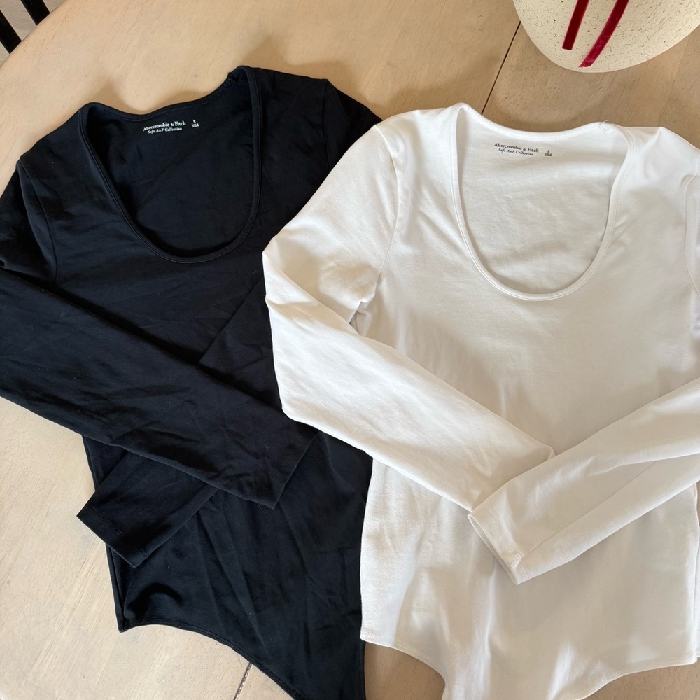 Abercrombie & Fitch Black and White Long Sleeve Bodysuits